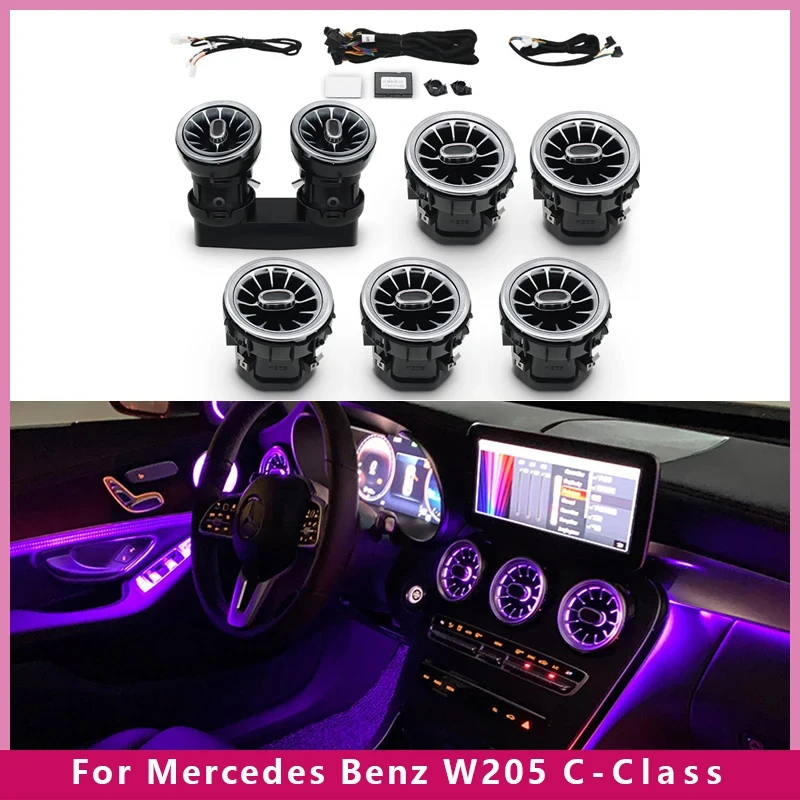 7pcs Interior Ambient Light 64 Colors For Mercedes-Benz C Class W205 2015-2021 W213 W156 W117 W176 Air Vent Lights Accessories