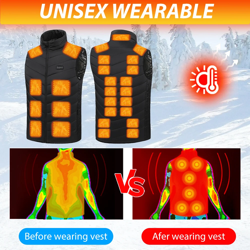 27 Areas USB Heated Vest Sportswear Men Women Winter Sleeveless Heated Coat Outdoor Warm Vest Four Control Switch Heated Clothes