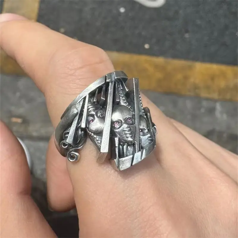 

Gothic Personality Human Face Open Ring, D4C Steel Ball Run Valentine Ring Unisex Hip Hop Rock Trendy Accessories