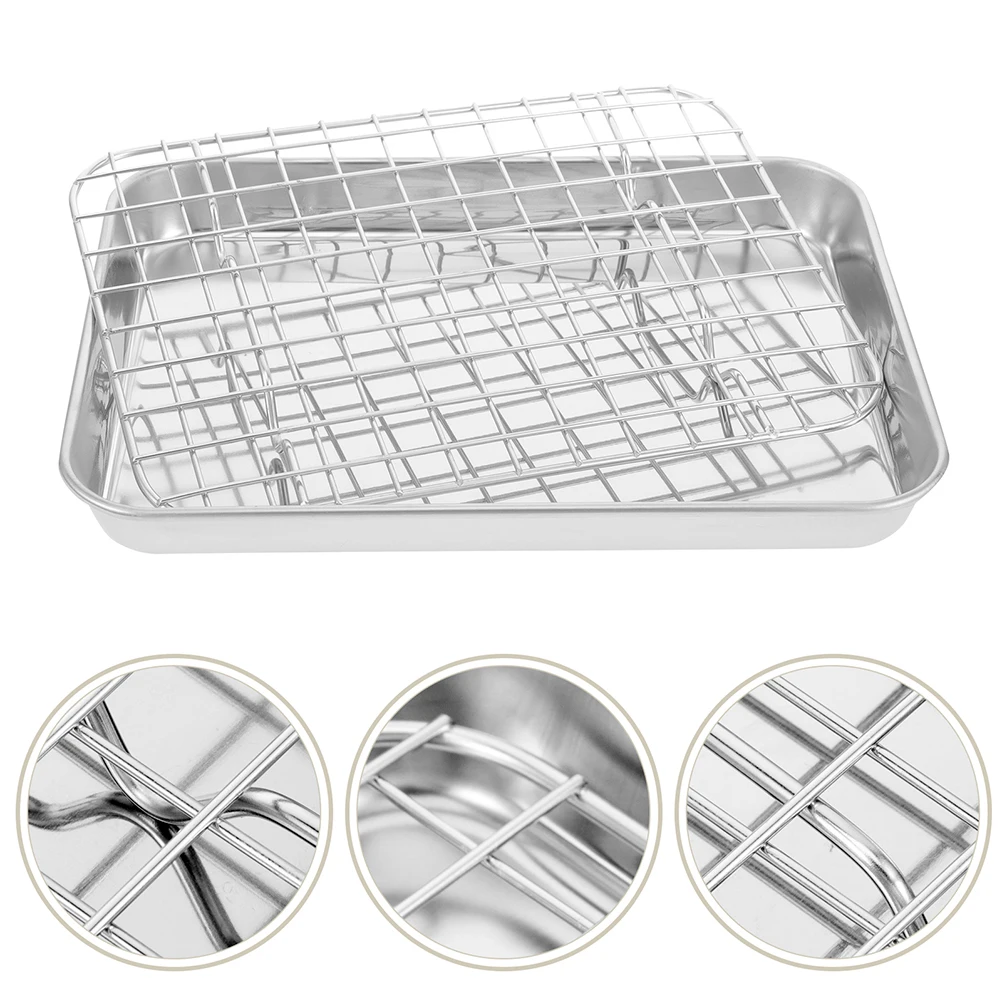 

Stainless Steel Baking Tray With Cooling Rack Oil Water Separator Oven Pan Set For Grilling Cakes Home Use