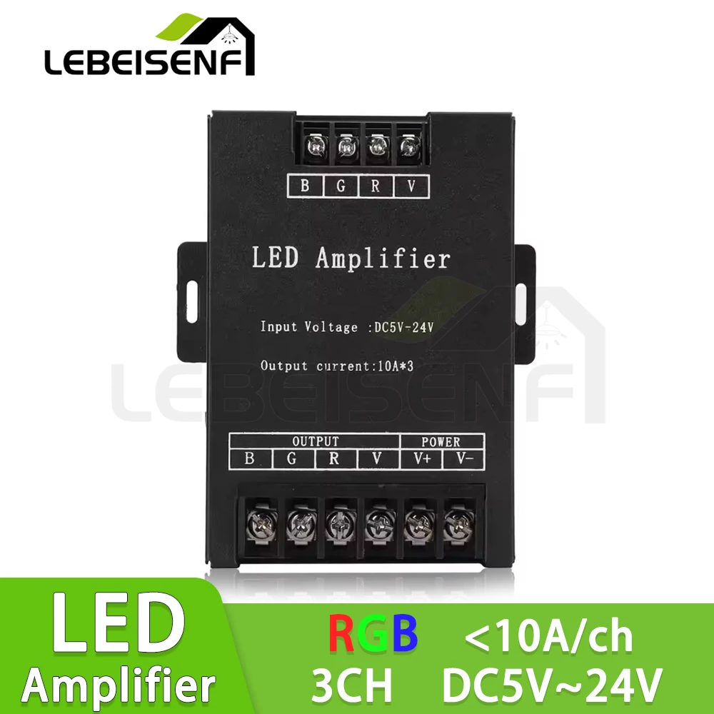 

Контроллер RGB LED-лент 5В-24В 12В30А, повторитель сигнала, усилитель мощности 360Вт для управления и усиления светодиодной ленты