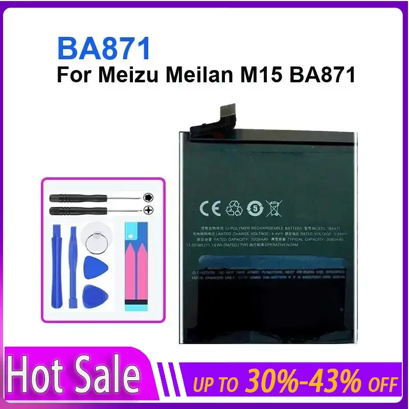 

Replacement Battery for Meizu Meizy Meilan M15 BA871, BA 871, 3060mAh Portable Batteries for Cell Phone Warranty + Track Code