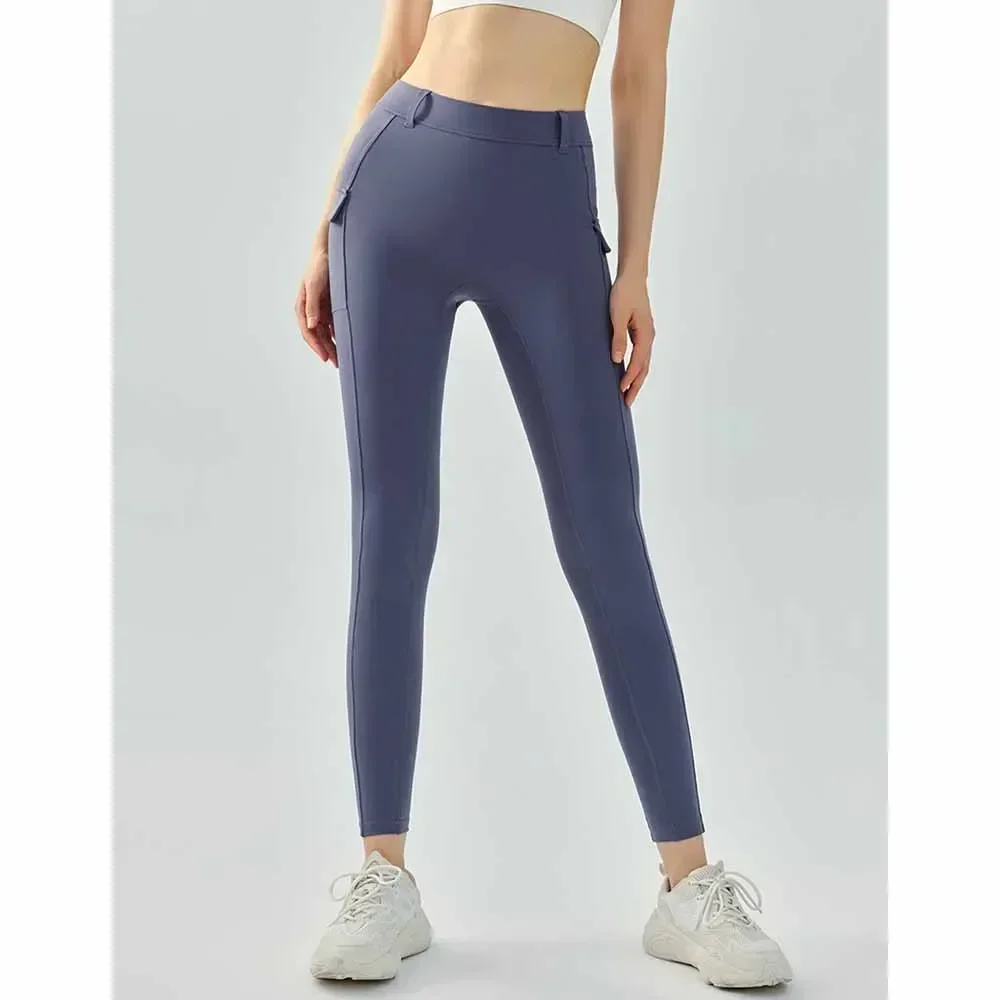 Middelsterke Nude Strakke Yogabroek Dames Hoge Taille Sportbroek Hoge Elastische Zak Sneldrogende Fitnessbroek