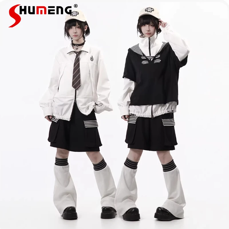 

Casual Zip-up Long-sleeves Shirt Pullover Hoodie Leg Warmers Youthful Functional Style Japanese Lolita Sweet Cool Blouse Ladies