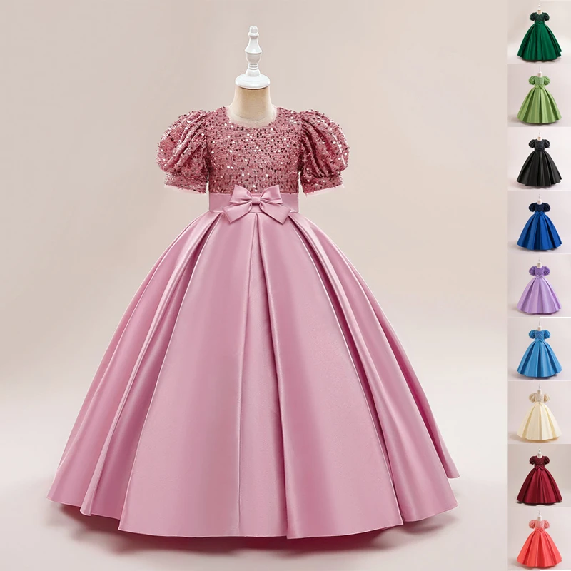 

MQATZ Summer Dress Baby Clothes Children Princess Birthday Party Prom Host Flower Girls Sequin Wedding Bridesmaid Long Ball Gown