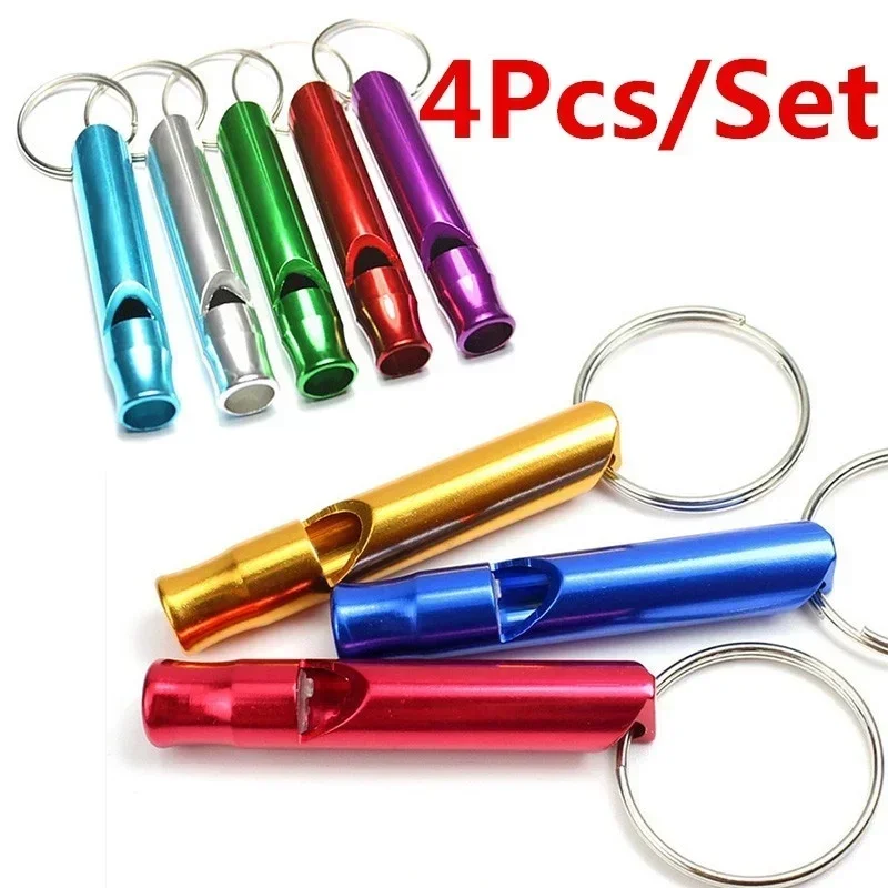 4Pcs Aluminum Alloy Emergency Whistles Sports Safety Small Whistle With Keychain Outdoor Camping Survival Hiking Tool Accessory
