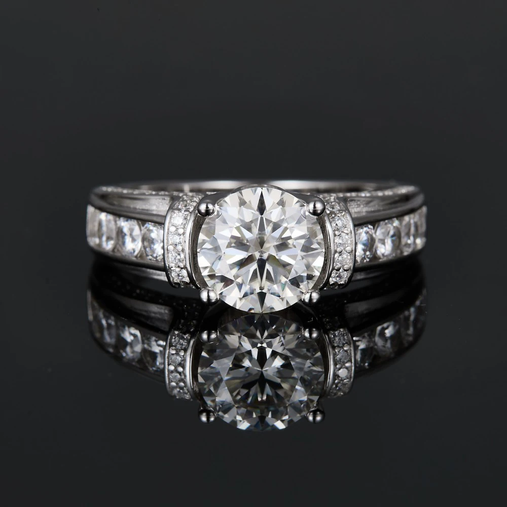 

3 Carat Round D Color VVS1 Moissanite Ring, 925 Sterling Silver, 4 Prong Setting, Jewelry Gift, Pass Diamond Tester