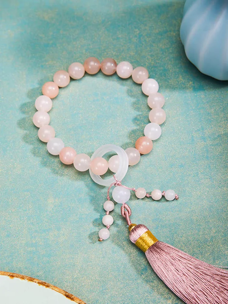 12mm Nature Pink Jade Bead Rosary Mascot Bless Amulet Spirit Mental Calmness Hand Hanging Talisman