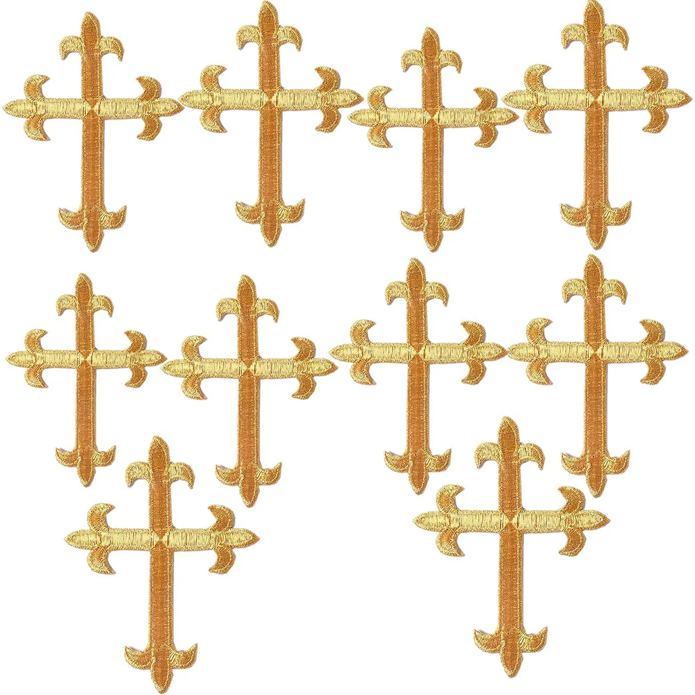 5Pcs Golden Silver Cross Embroidered Patches Iron on Applique Repair