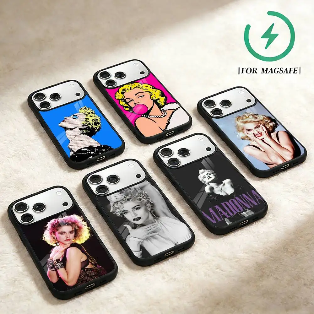 

Queen of Pop M-Madonna Phone Case For iPhone 17 16 15 14 13 12 Pro Max Plus for Magsafe Mirror Wireless Magnetic Cover