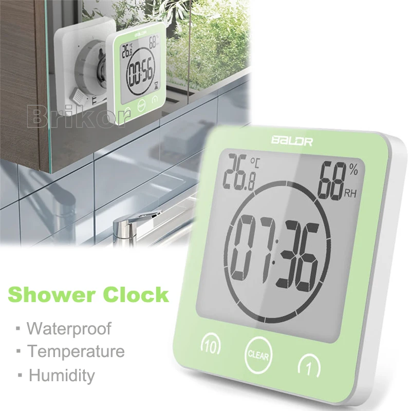 LCD Screen Waterproof Digital Bathroom Wall Clock Temperature Humidity Countdown Time Function Wash Shower Hanging Clocks Timer