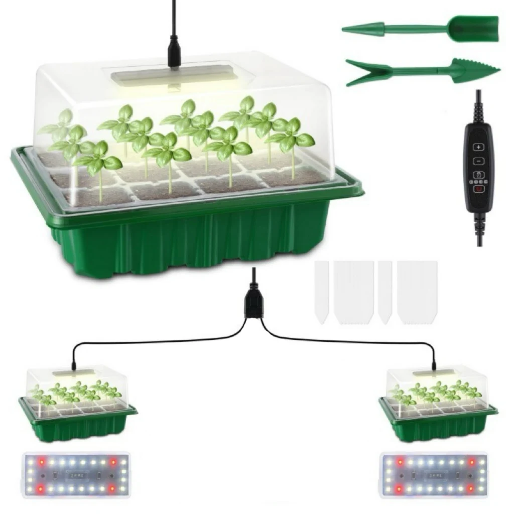 

12-Well Higher Cover Nursery Tray Box With Growing Light Seedling Germination Planting Pot Full Spectrum LED Growth Promotion
