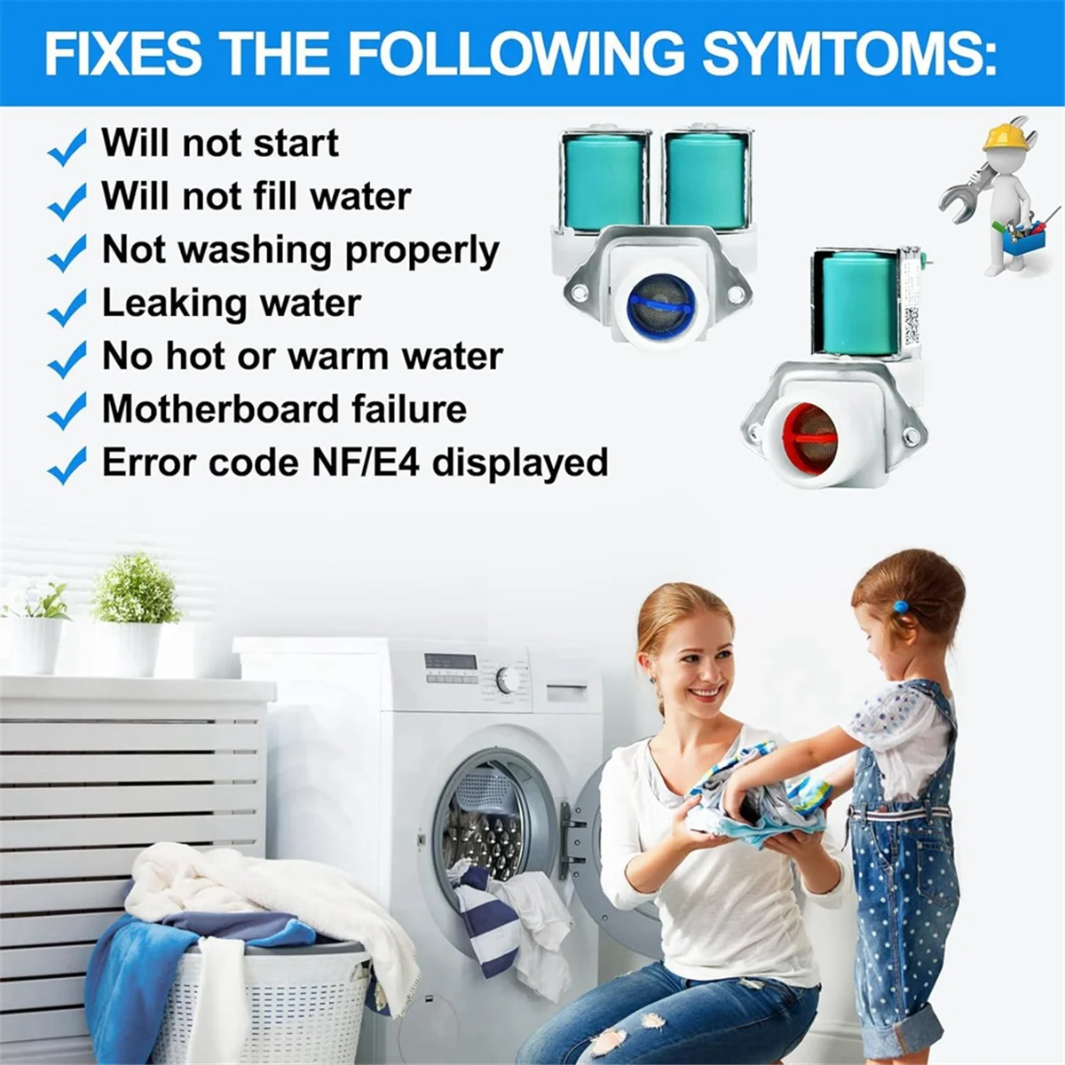 ชุดวาล์วน้ำเย็นและร้อนสำหรับเครื่องซักผ้า DC62-30312J และ DC62-30314K อะไหล่เครื่องซักผ้า Kenmore Samsung