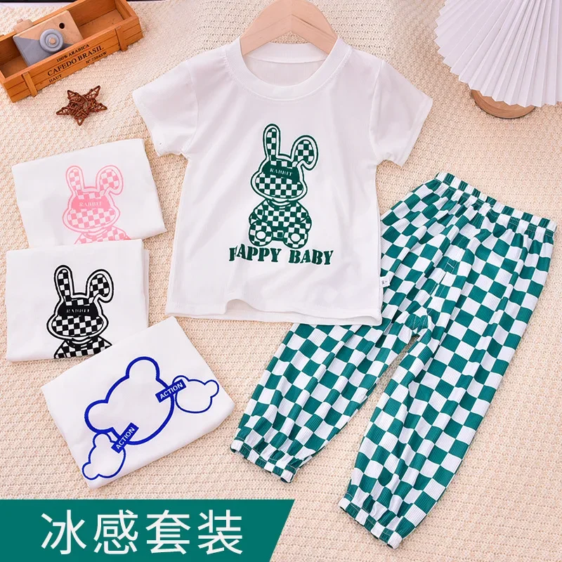 

Children's Clothing Summer Short-Sleeved Set New Children's Loungewear Boys and Girls T-Shirt Anti-Mosquito Pants 2-Piece Set