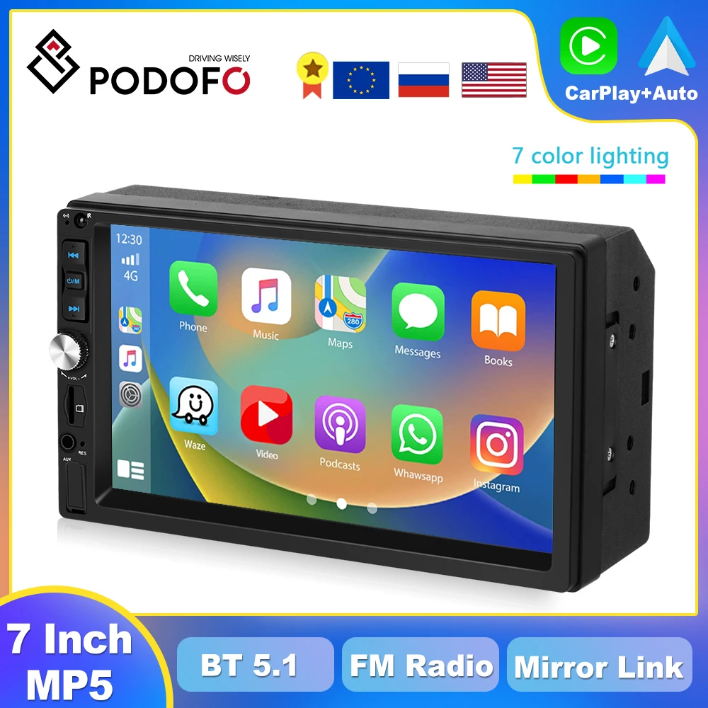 

Podofo 2din CarPlay MP5 Player Android Auto Car Radio 7in Universally Stereo Receiver 2 DIN Head Unit Autoradio For Kia Toyota