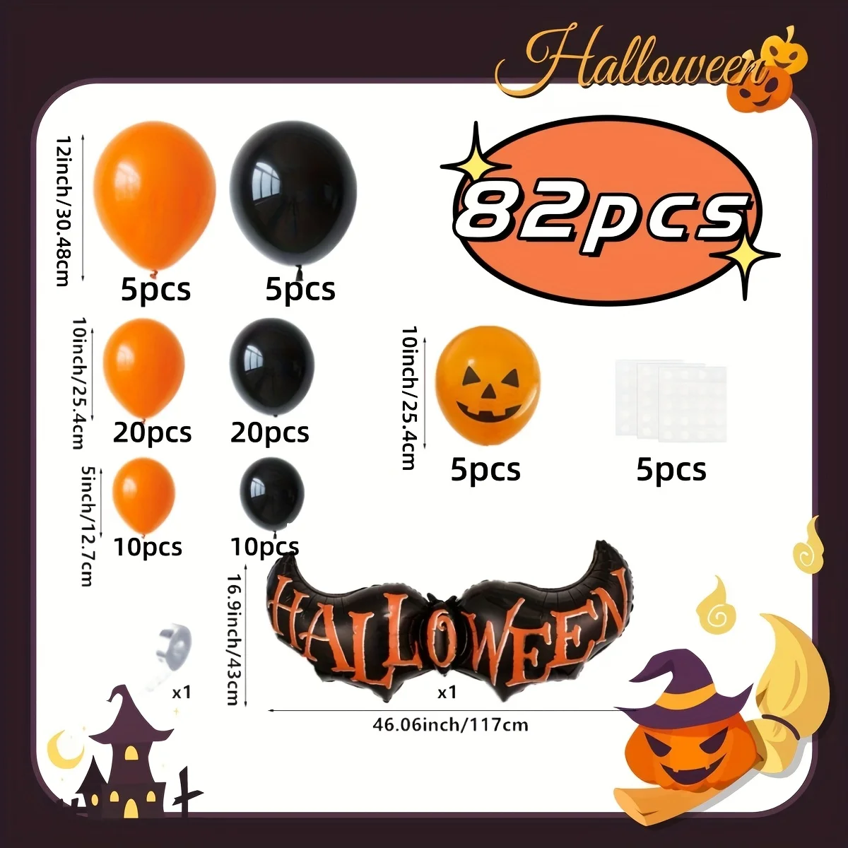 Halloween-Ballon-Sets, schwarze und orangefarbene Luftballons, die für Horror-Party-Dekoration für Jubiläen, Abschlussfeiern, Geburtstage, Geschenk verwendet werden