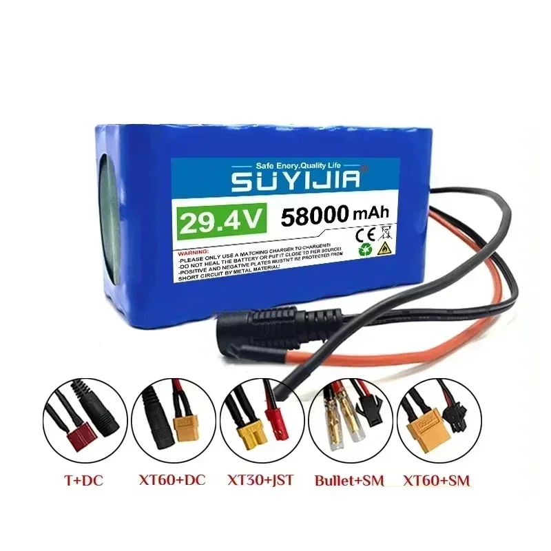 Original 18650 29.4V Rechargeable Lithium Battery Pack7S3P 24V 58000mAh Suitable for Electric Bicycle Scooter Pilha Recarregável