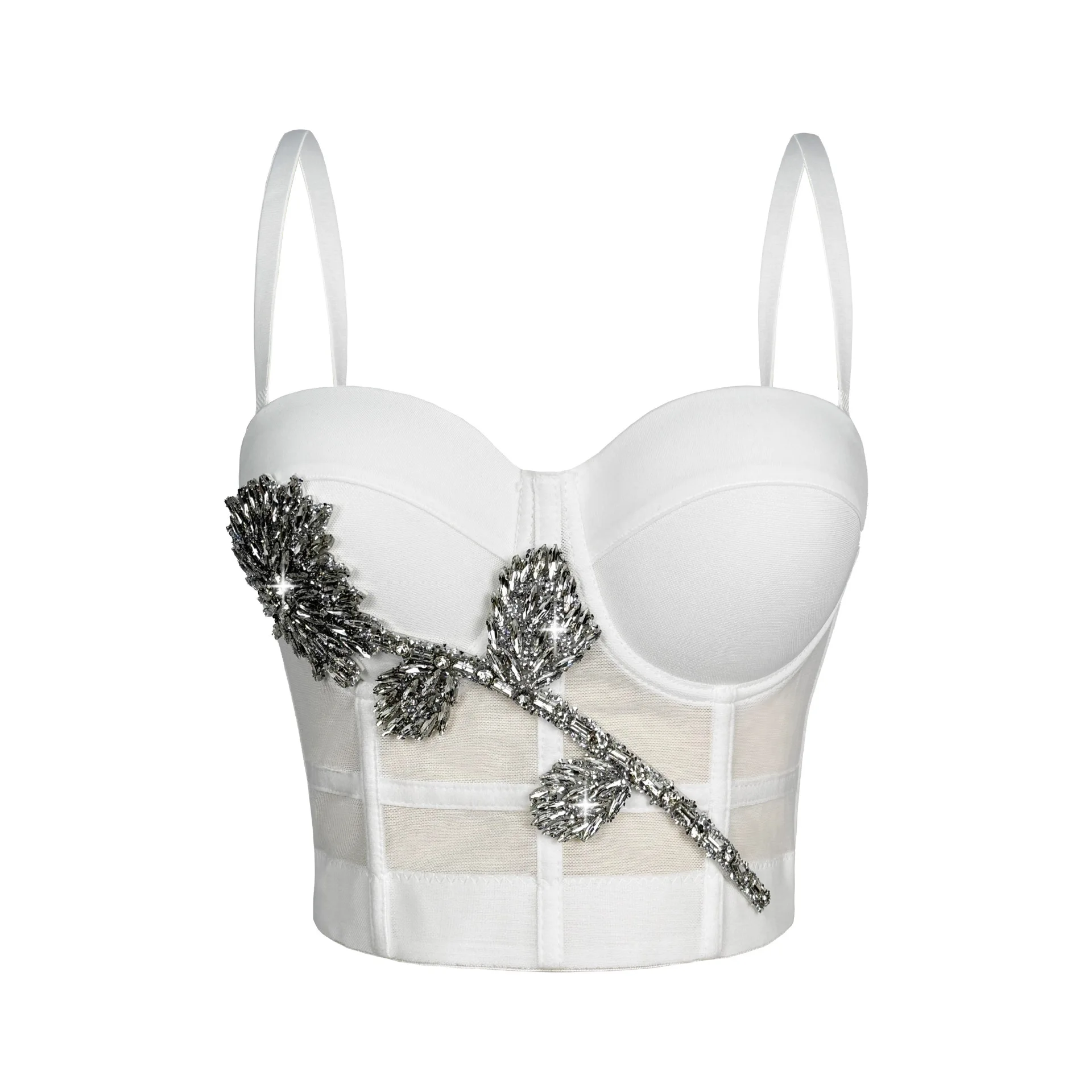 

customized women's adult three-dimensional rhinestone flower fishbone bra sexy camisole vest, shaping body wearing fishbone top