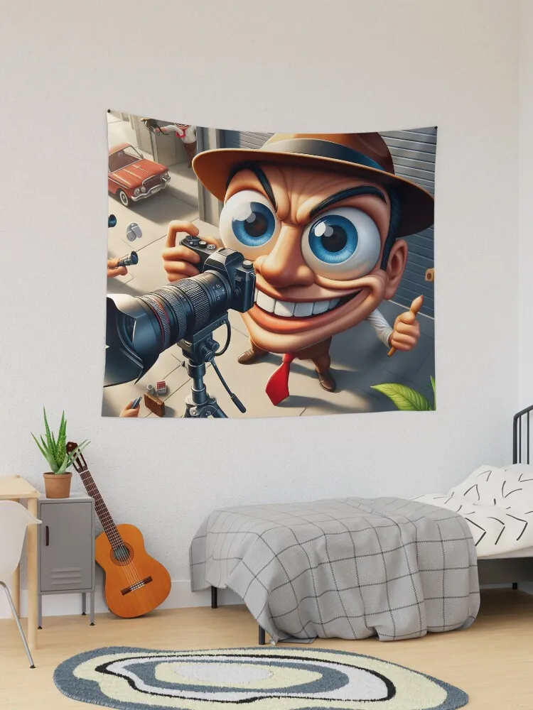 Fun Cartoon Photographer Tapestry – Vintage Camera-Themed Wall Art; Perfect for Photography Enthusiasts, Studios, and Home Decor