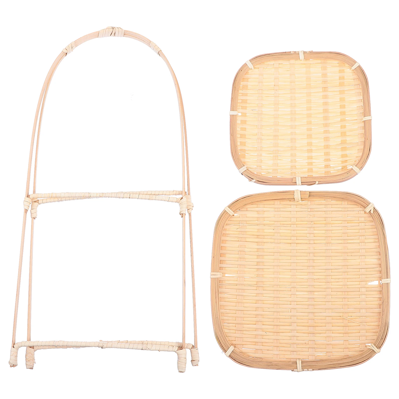 

Bamboo Snack Stand Fruit Organizer 2 Layers Square Handwoven Kitchen Counter Woven Basket Storage Eco Friendly Adornment