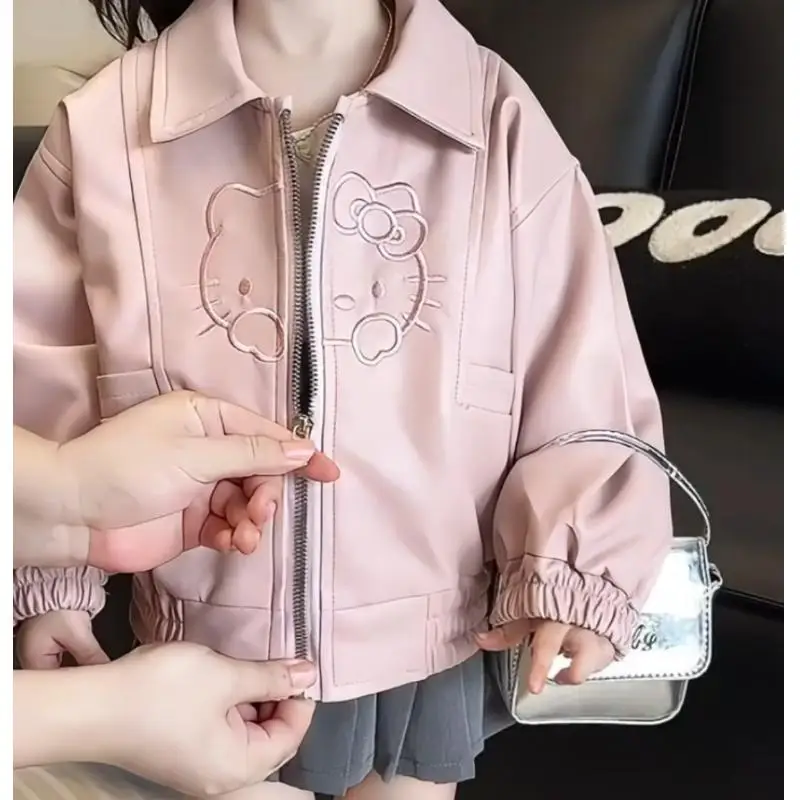 Children's Clothing Autumn Sweet Style Cute Kt Cat Embroidery Jacket Jacket Coat Girls Anime Cartoon Long Sleeve Coat Zip Tops