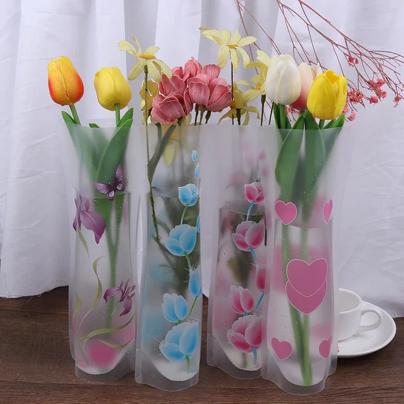 27 X 12cm Home Freshness PVC Plastic Foldable Transparent Vase Flowers Jardiniere Flower Arrangement Vase