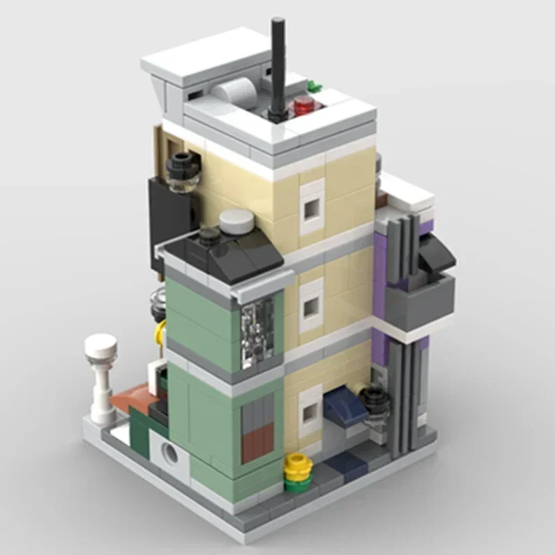 MOC Blocos de Construção Para Crianças, Modular Street View, Delegacia, Tijolos Técnicos, Montagem DIY, Brinquedos De Construção, Presentes De Férias