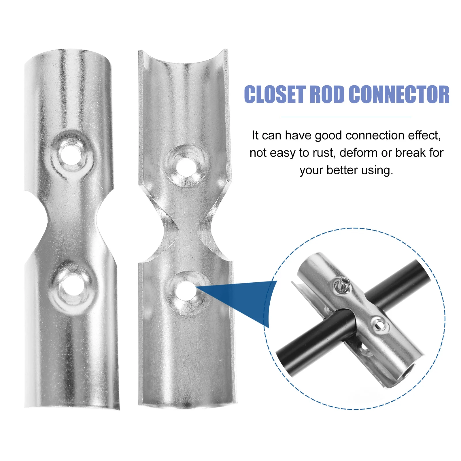 

2Sets Premium Stainless Steel Closet Rod Connectors Strong Joint Fittings for Closet Pole Bracket Bathroom Laundry Room Use