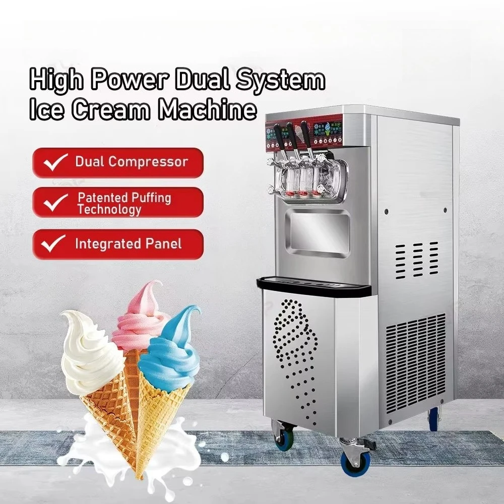 Dual compressor/pre-cooling function/commercial desktop three-flavor ice cream machine with air pump