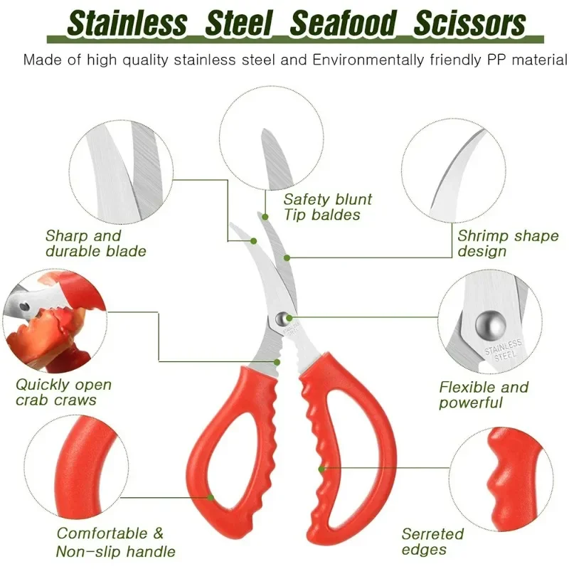 BIESUO Seafood Scissors Stainless Steel Multifunctional For Fish Crab Scissors Lobster Shrimp Crayfish Scissors Tools