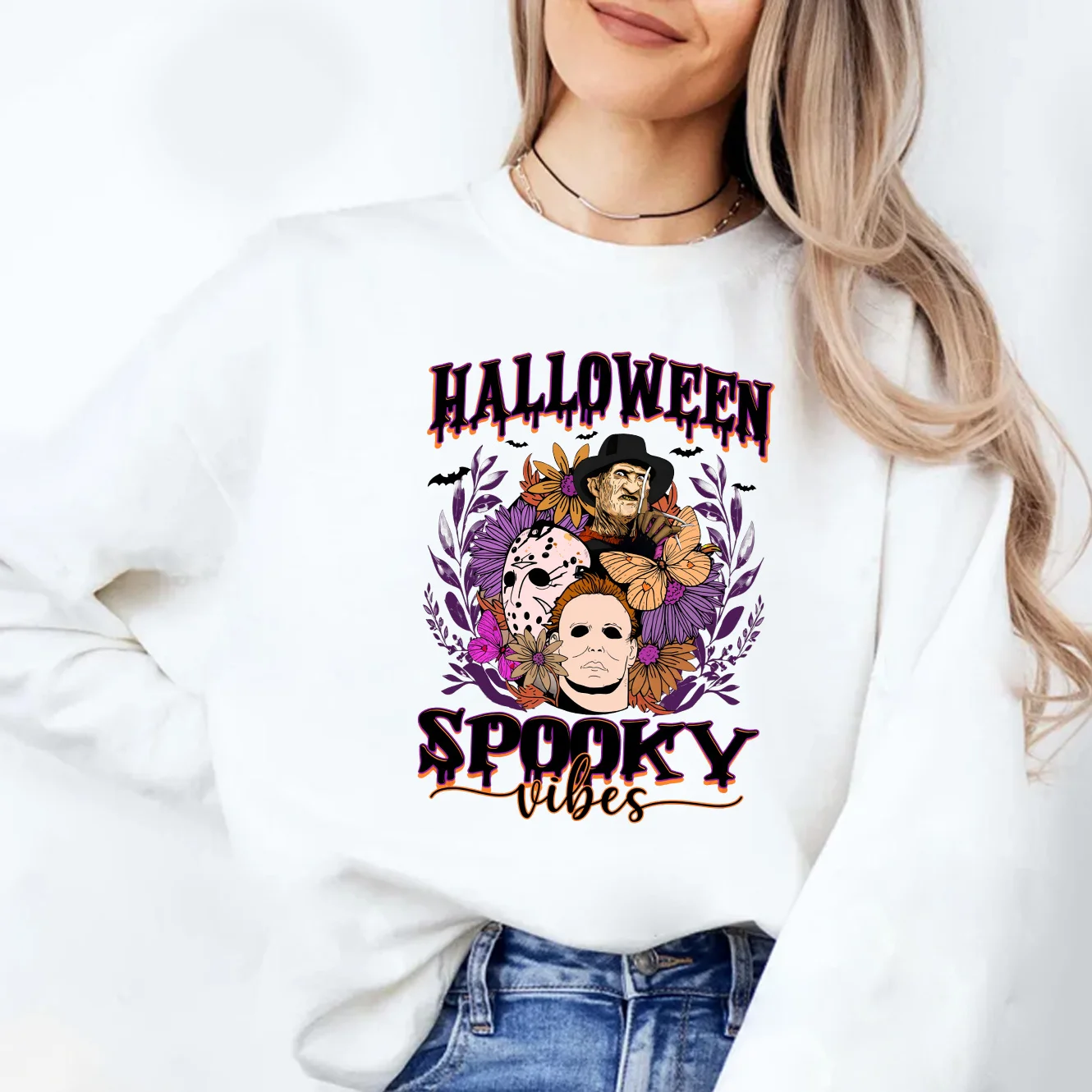 Spooky Vibes Horro  New Woman Clothing Comfortable Sweatshirts Round Neck  Loose Tops Versatile Casual Simplicity High Quality D