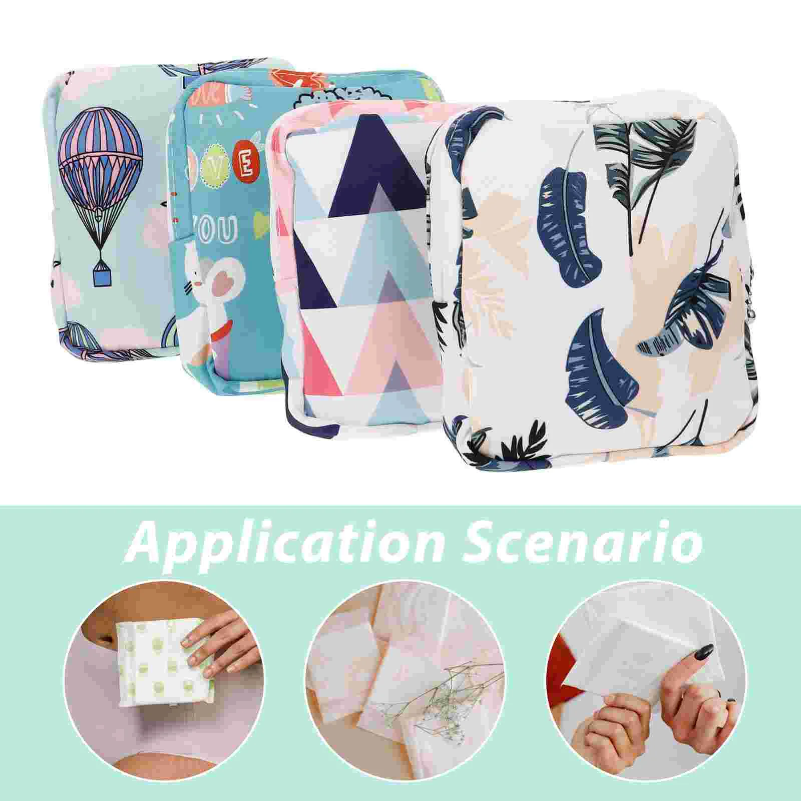 4 Pcs Storage Bag Set Sanitary Napkin Miss Girl Handbags Cute Coin Purse Feminine Pad Cotton Nursing Pouch