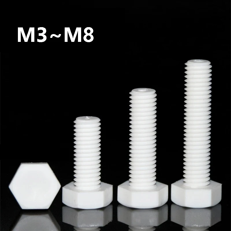PP Polypropylene Hex Head Bolts M3 M4 M5 M6 M8 Insulation Plastic Hex Screws for Chemical Electronics DIY Fasteners