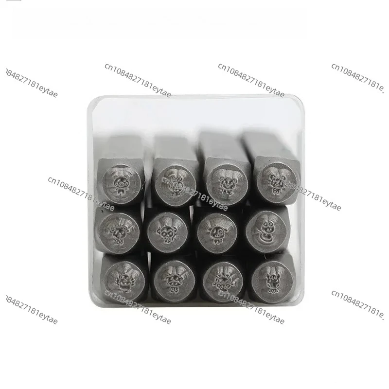 12-Piece set of 3mm 12 zodiac series steel stamps, gold and silver jewelry hand-chiseling tools, flower chisel punches