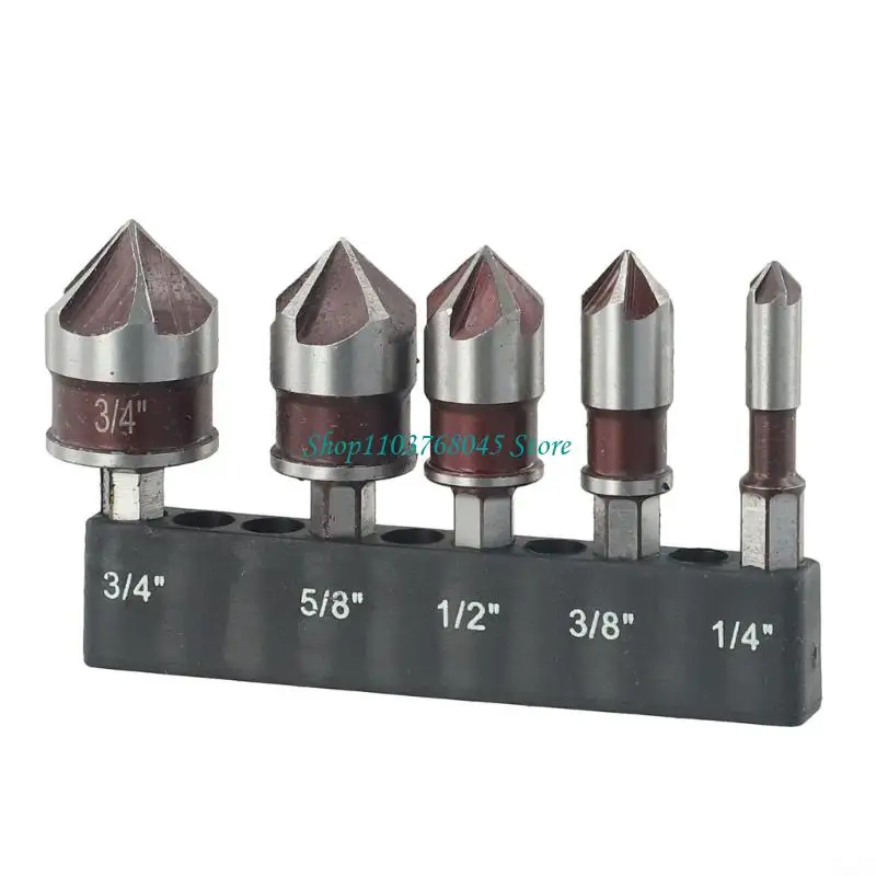 R53F Hexagonal Grip 5 Flöte Countersink Bits 82 ° Genauige Spitze für Edelstahl -Aluminium -Hartholzbohrungen in 5 Größen 1/4 – Detail 2