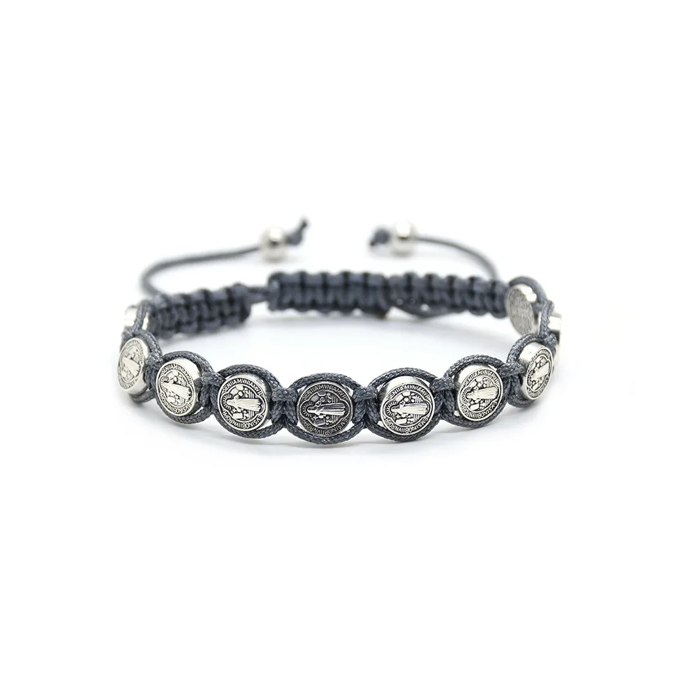 Bestseller Catholic Medalla De San Benito Rosary Woven Bracelet Spiritual Jewelry for Men Women San Benito Woven Bracelets
