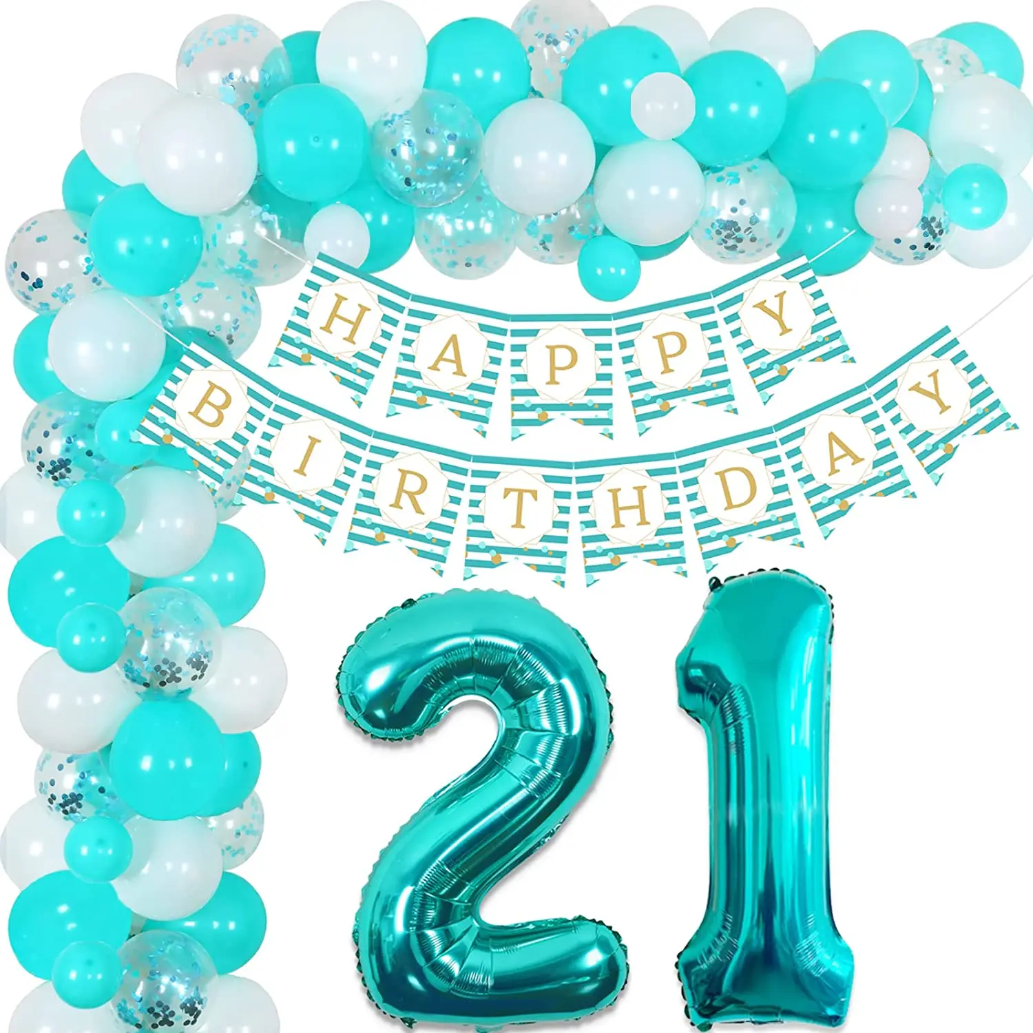 

Cheereveal 21st Birthday Party Decorations Teal Blue Balloon Garland Arch Kit Turquoise Happy Birthday Banner for Girls Women