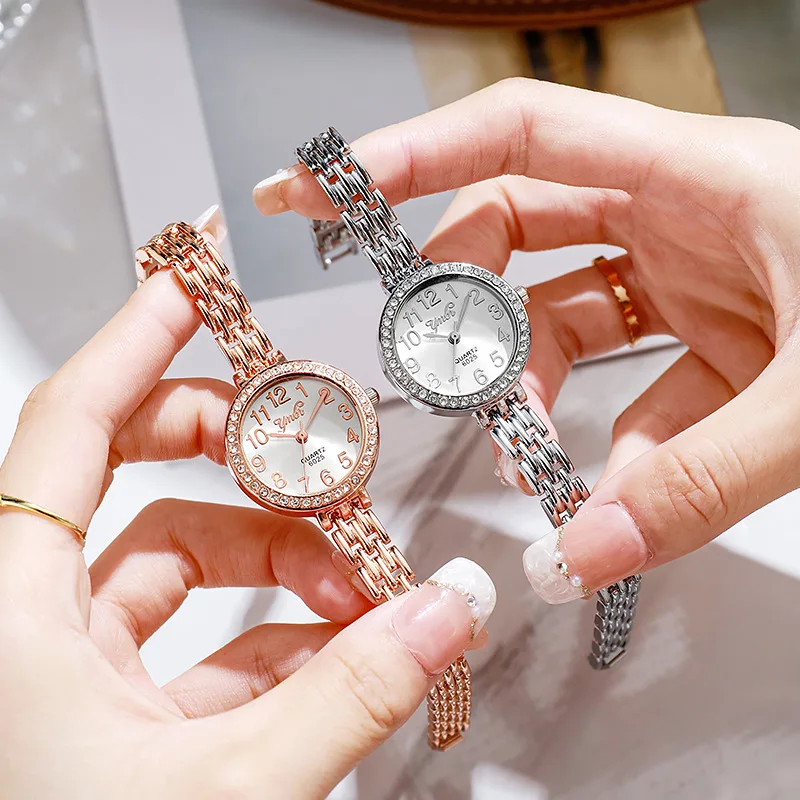

Модные элегантные кварцевые наручные часы, роскошные женские часы-браслет с бриллиантами, простые арабские цифры, циферблат, женские часы Zegarek Damski