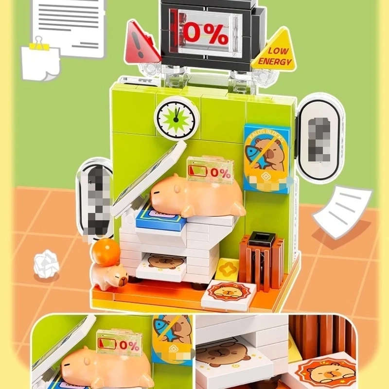 셈보 만화 카피바라 블록 창의적 퍼즐 트렌디 카피바라 업무 기록 직장 DIY 조립 모델 장식품 장난감