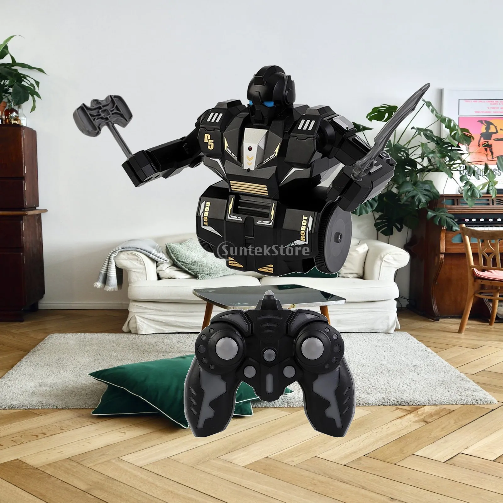 Kids Electronic Robot Toy with Music and Light Remote Control Fighting Robot 360 Rotation Flexible Handling Robot Puppy Toy for