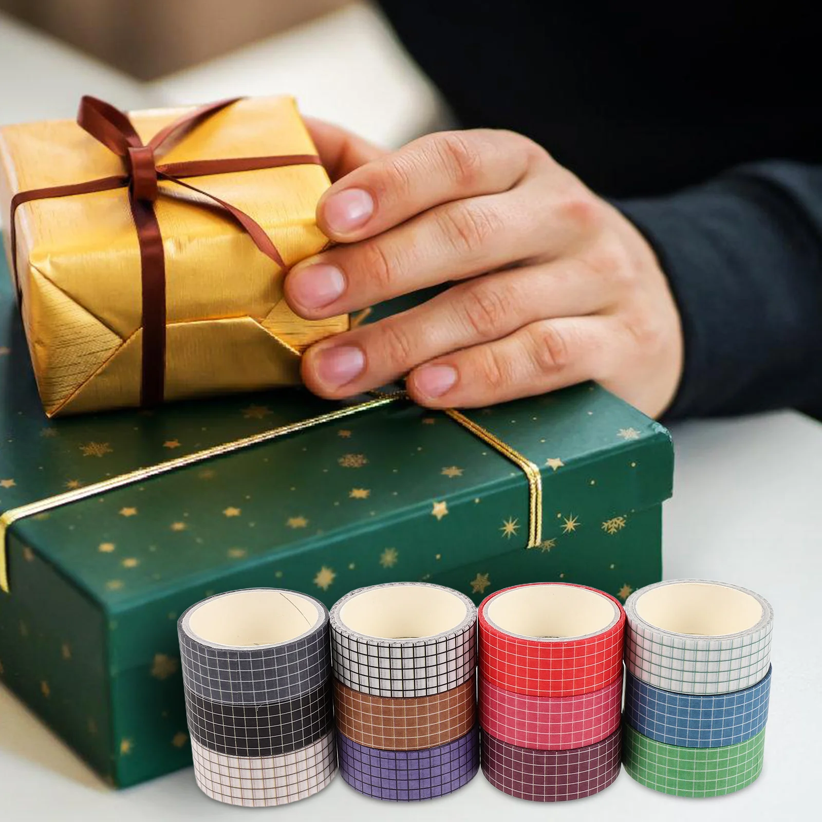 

12 Rolls Colorful Grid Washi Tape Set for Journaling Scrapbooking DIY Crafts Plaid Decorative Masking Tapes Creative