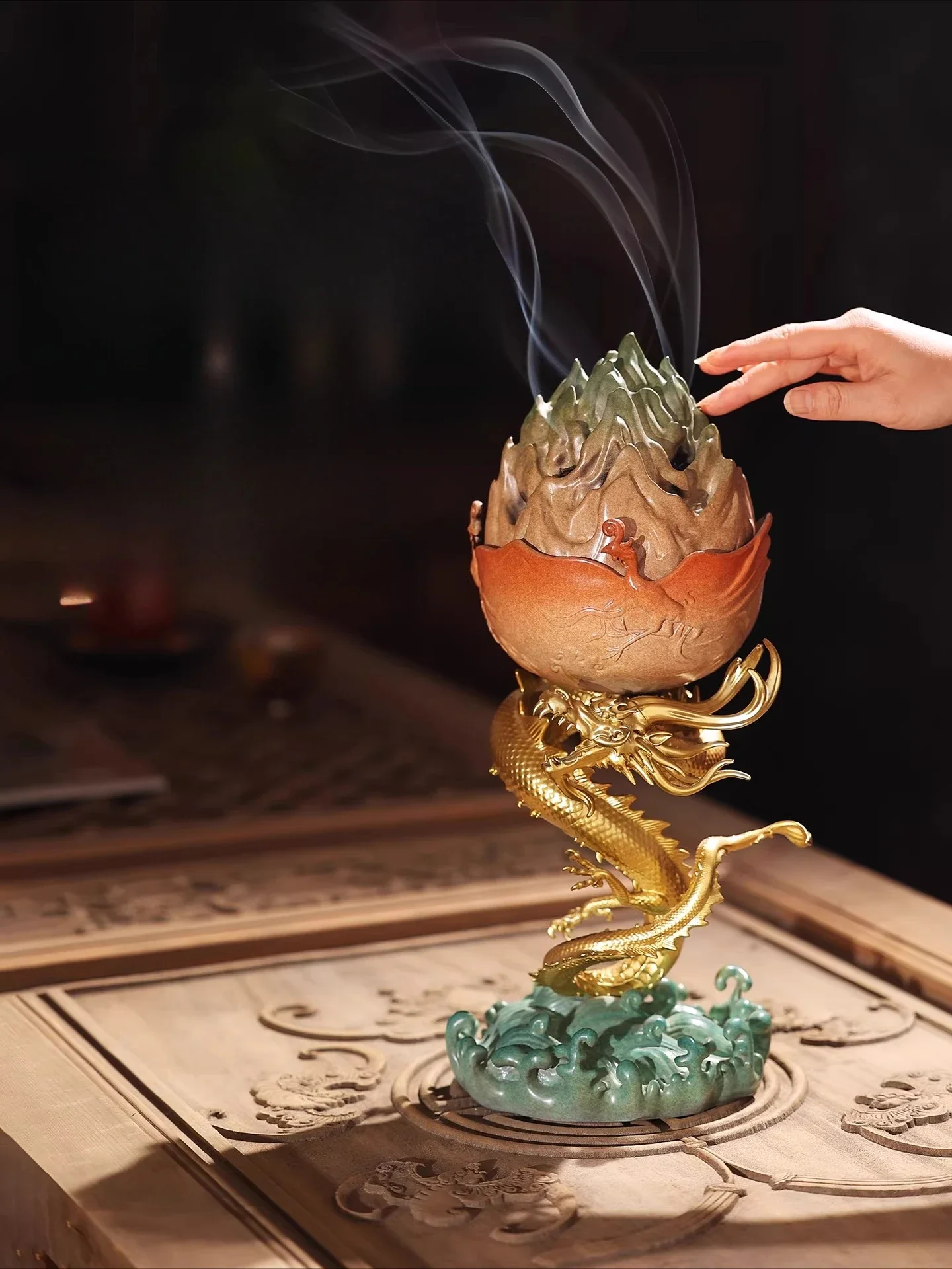 Dragon-shaped Boshan incense burner indoor living room large aroma diffuser sandalwood tea ceremony high-end ornaments