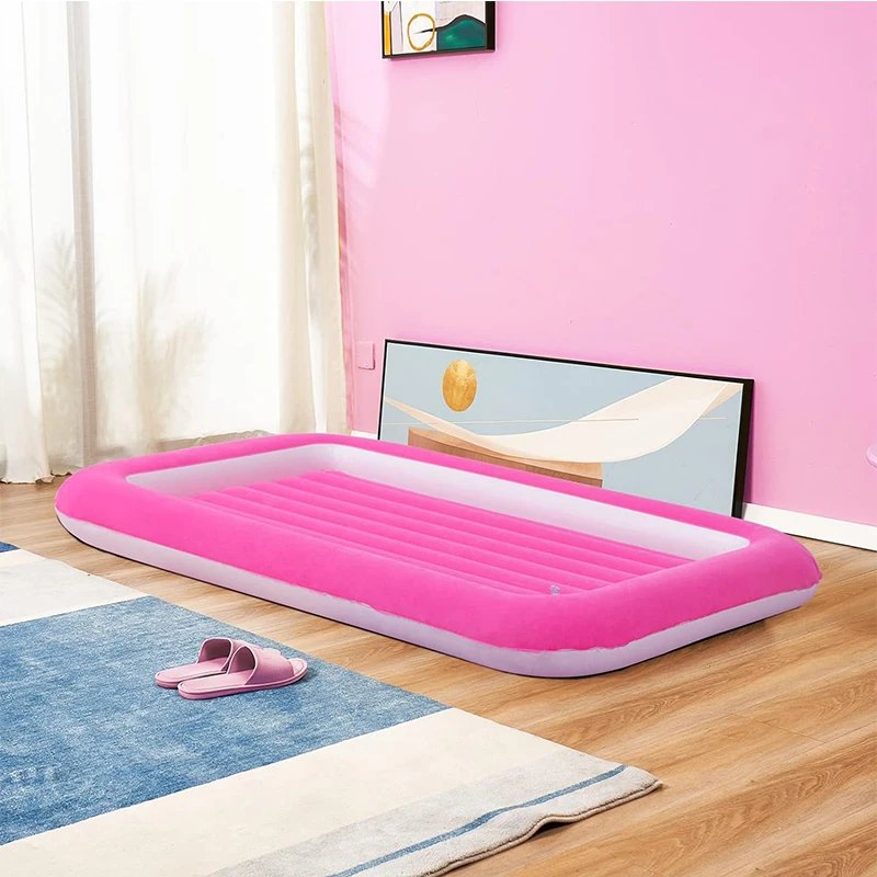 Portable Baby Crib Kids Sleeping Bed Inflatable Toddler Travel Bed with Sides Blow Up Mattress with Security Bed Rails