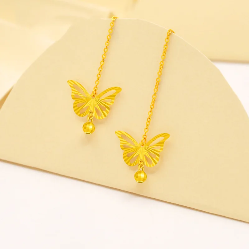 Genuine 18K Gold Butterfly Color Drop Earrings for Women Simple Design Long Earring for Women Tassel Earrings Fine Jewelry Gifts