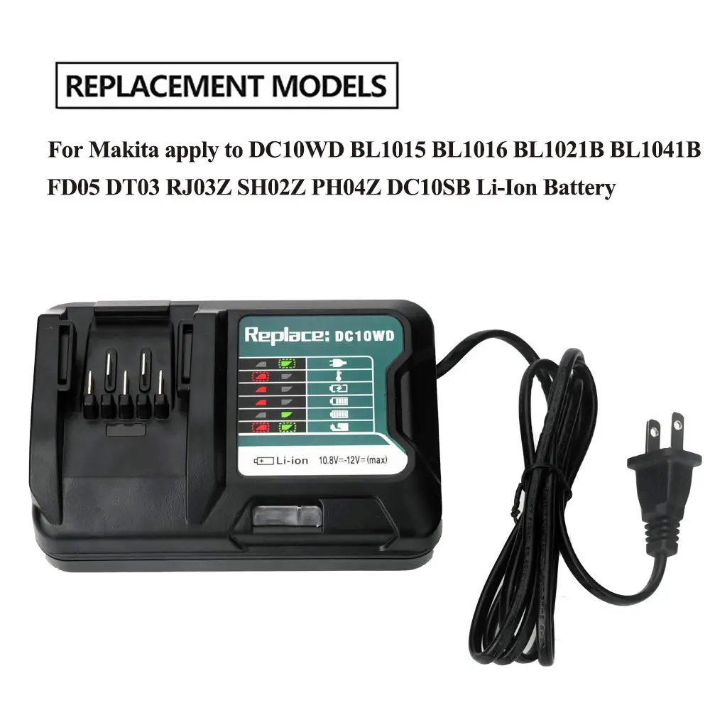 DC10WD Portable Charger Home Charger Compatible with For Makita 10.8V-12V Li-Ion Battery BL1015 BL1016 BL1021B BL1041B BL1020B