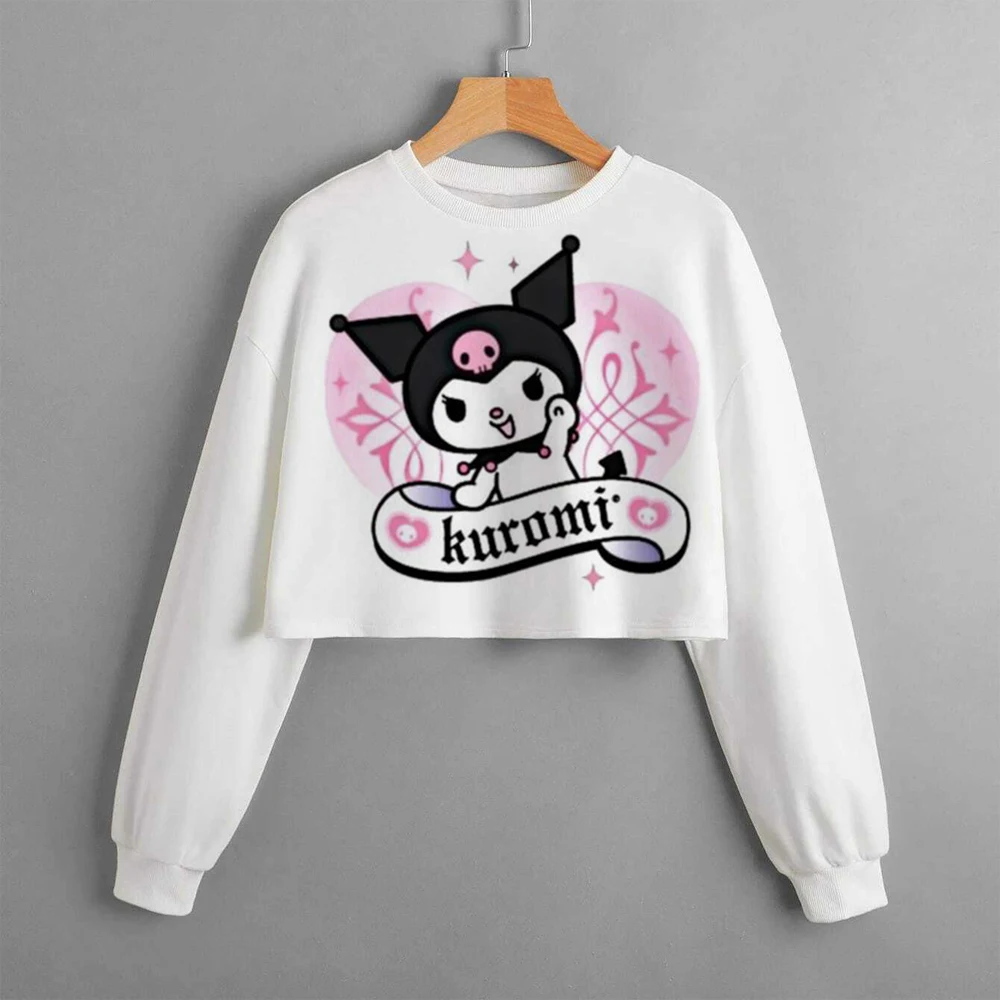 Hello Kitty Kuromi Hoodie Girls Long Sleeve Sweatshirts Children Spring Autumn 3-14 Years Old Cartoon Kids Casual Hooded Tops