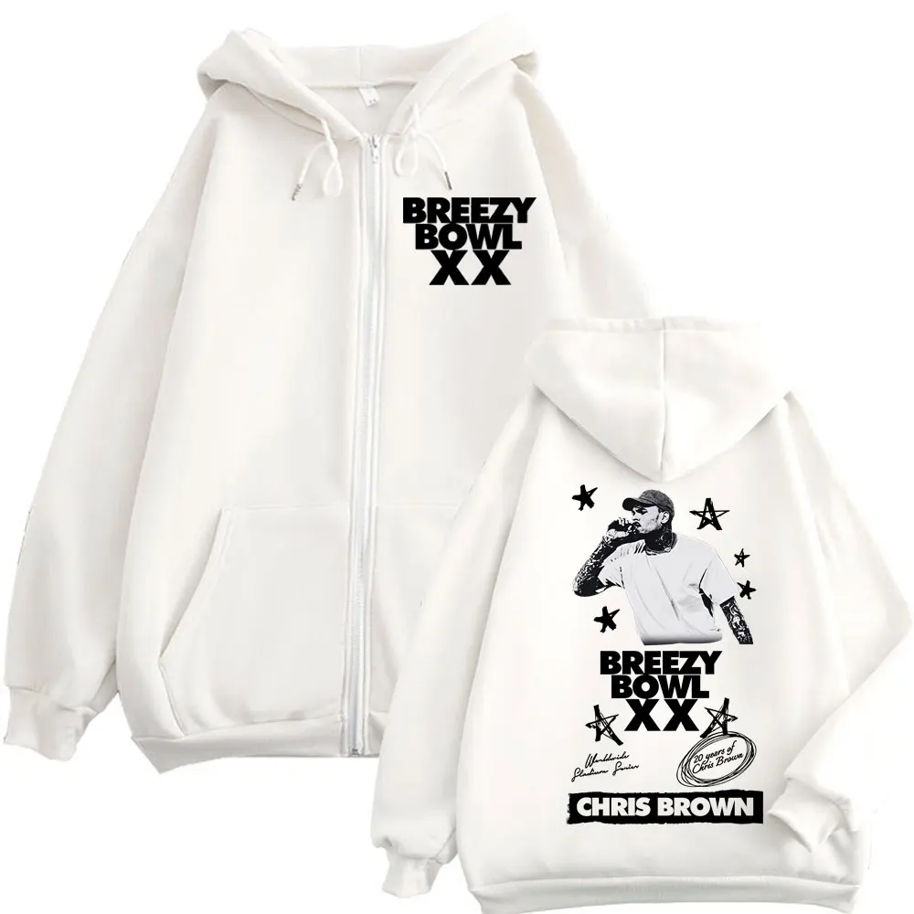 Chris Brown Breezy Bowl XX Tour 2025 Merch Zipper Hoodie Fashion Hip Hop Vintage Zip Up Sweatshirt Men Women Oversized Pullovers #2