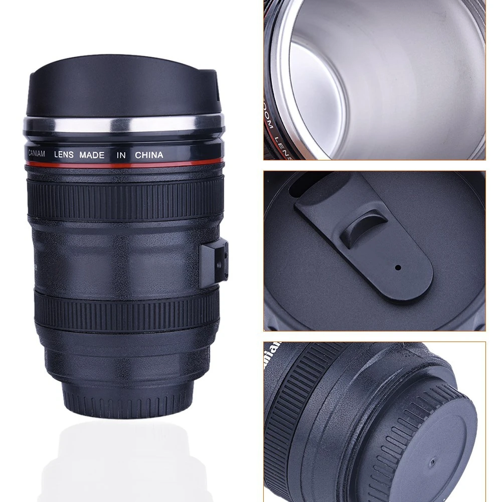 Stainless Steel Camera Coffee Lens Mug Black Coffee Cup Unique Mugs Gift Travelling Flask Tumbler Thermal Insulation Drinkware