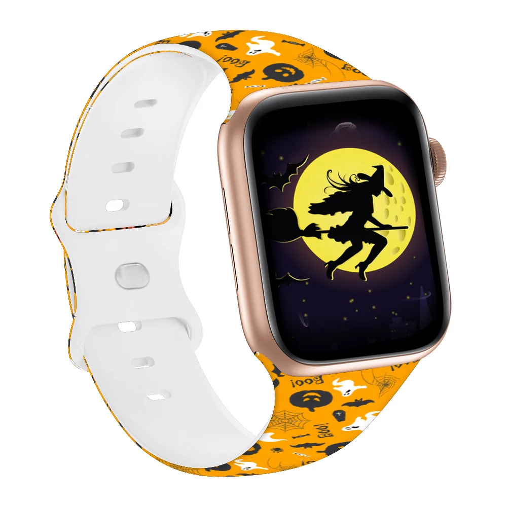 Silikonowy pasek na Halloween do Apple Watch Ultra/2 49 mm 10 9 8 7 45 mm 41 mm 6 5 4 3 SE Bransoletka z nadrukiem iWatch 44 mm 42 mm 40 mm