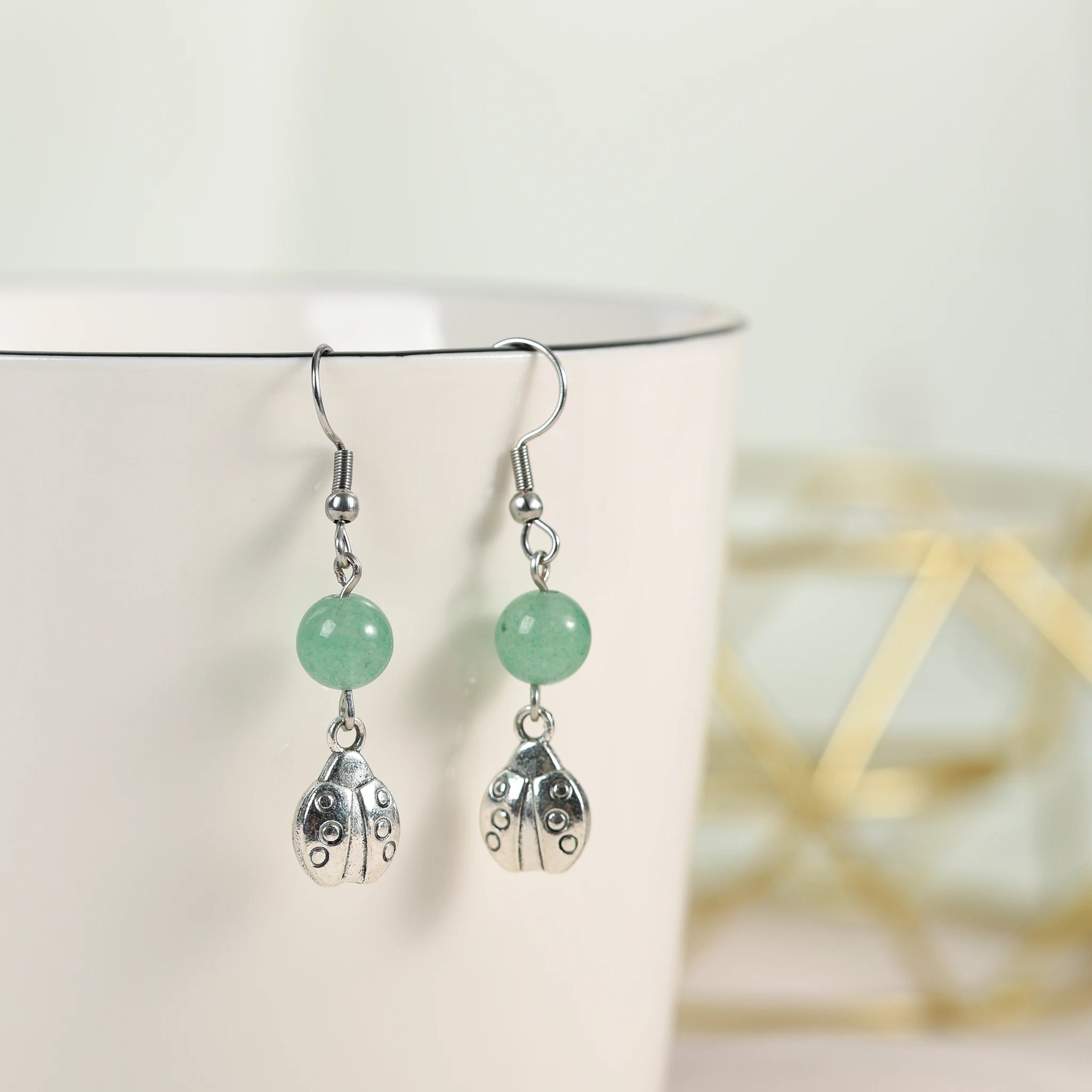 Ladybug Charm Crystal Natural Stone Dangle Earrings Women's Earrings DIY Creative Accessories Jewelry Birthday Festival Gift